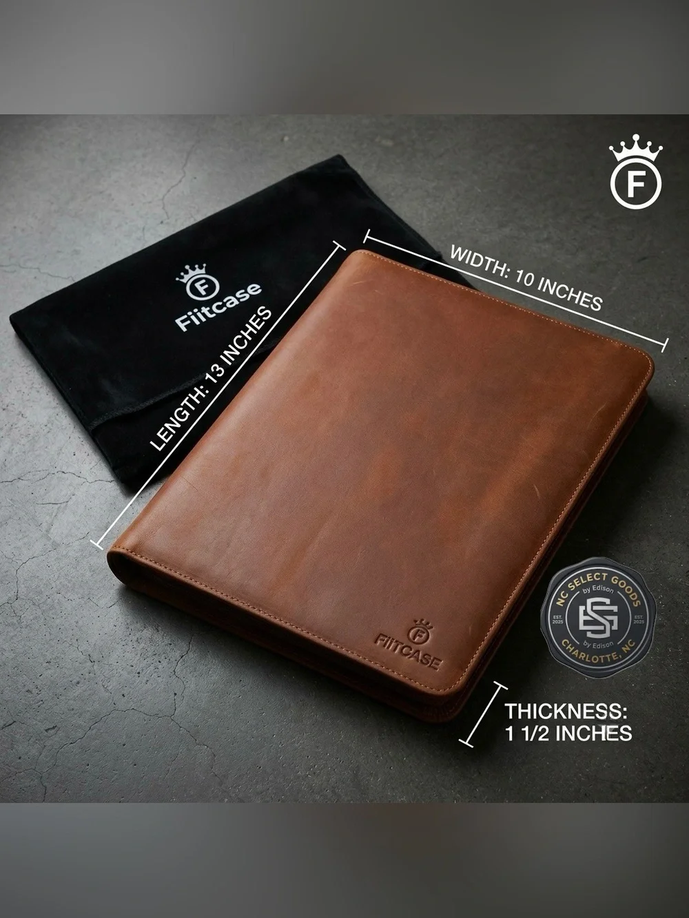 Fiitcase Leather Portfolio Organizer Zippered Business Document Case Folder